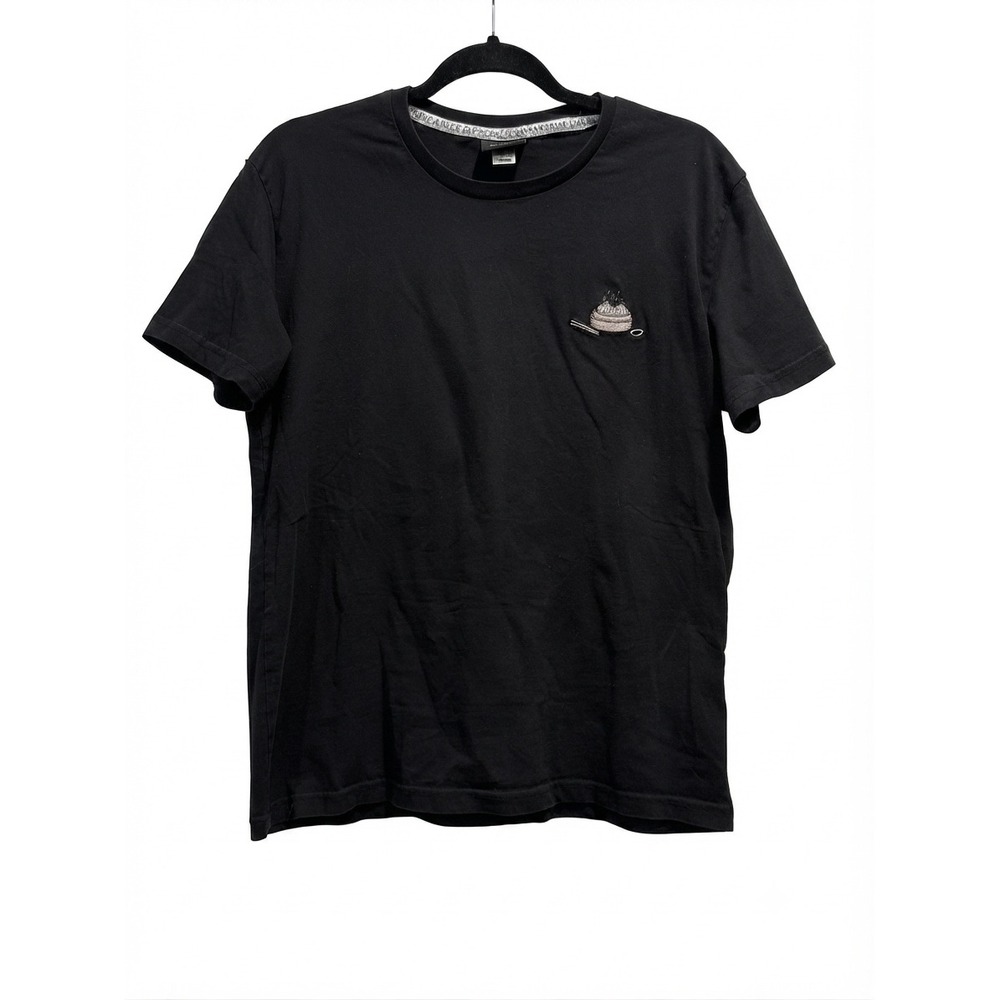 Percival Mens‎ Dim Sum Embroidery Organic 100% Cotton T-Shirt Black Size M